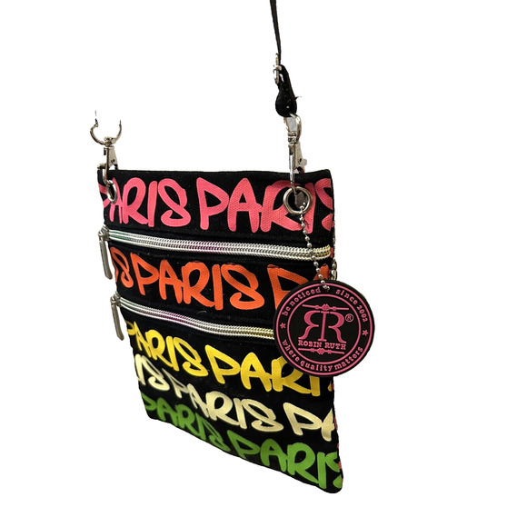 Women’s Robin Ruth Black and Fuchsia Pink Pairs Crossbody Small Purse Zip Pocket - Picture 3 of 5